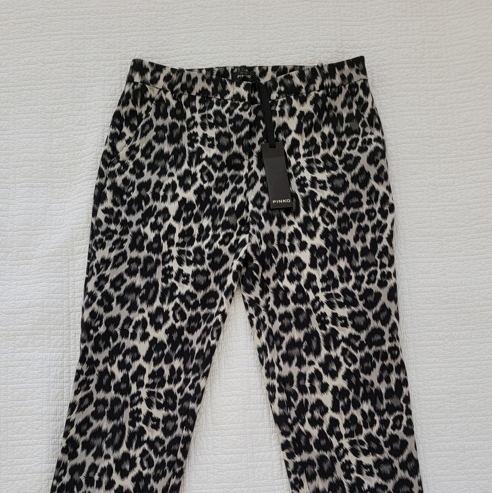 Pinko Women Black Leopard Print Pants - Picture 5 of 15